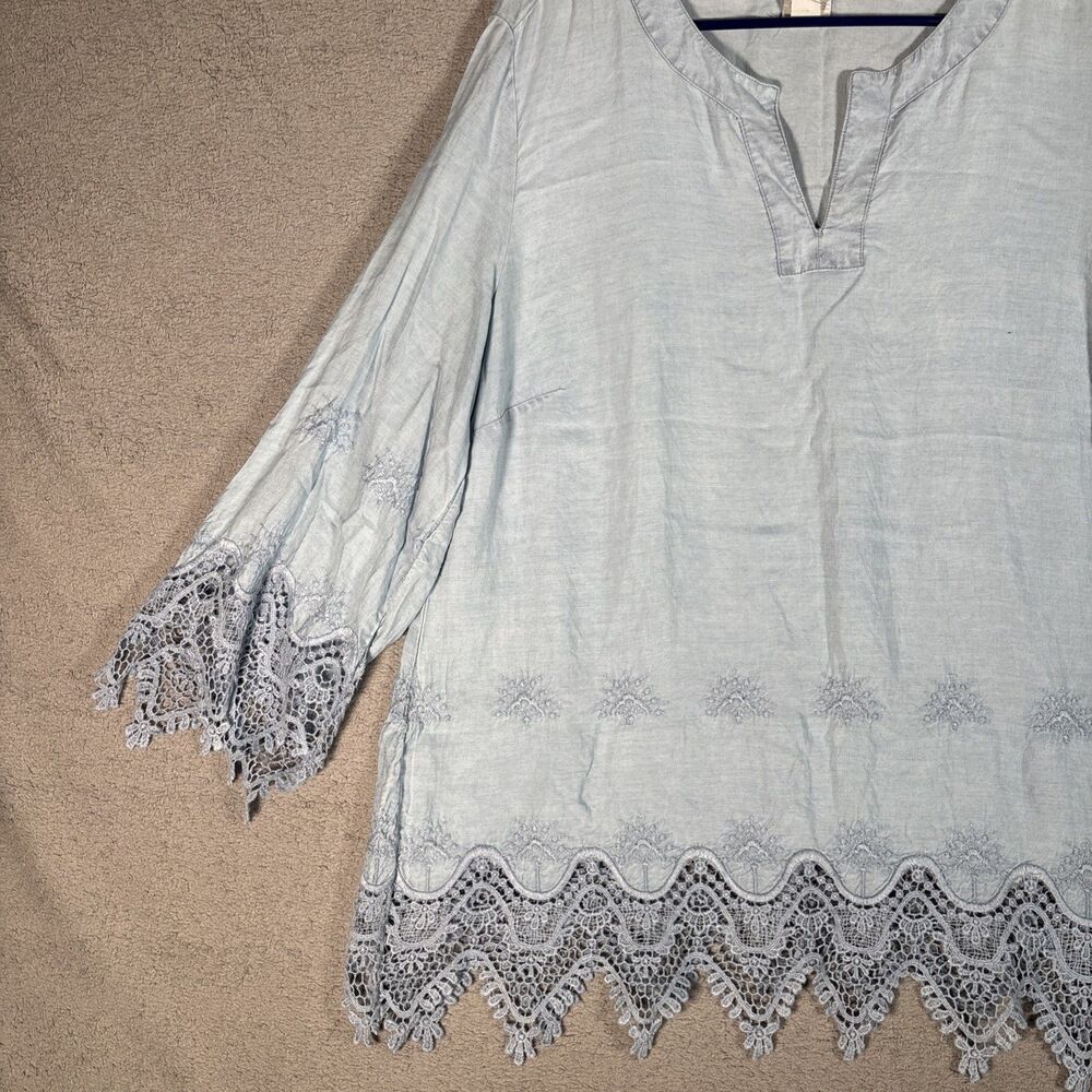 Chicos Tunic Top Size XL‎ (3) Powder Blue Crochet Boho Bohemian Fairy Witchy - Picture 5 of 16